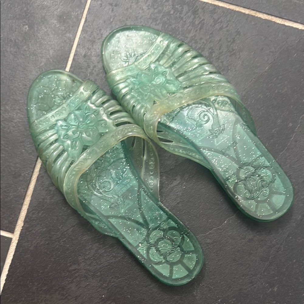 Women's Transparent Slide Sandals Green Glitter Vintage Algeria
